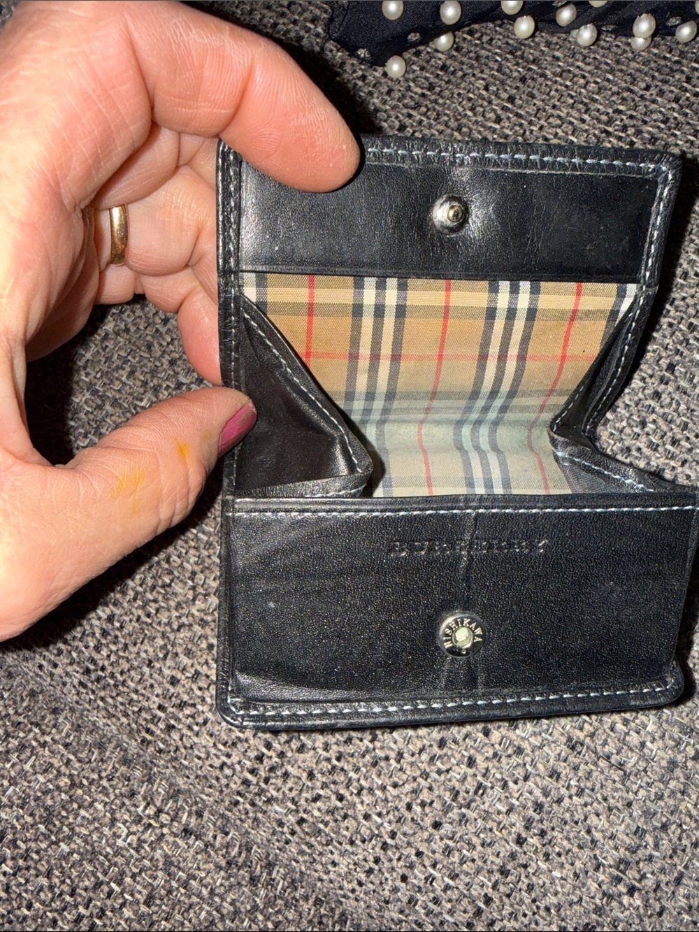 Burberry Black Leather Coin Purse with House Check Interior